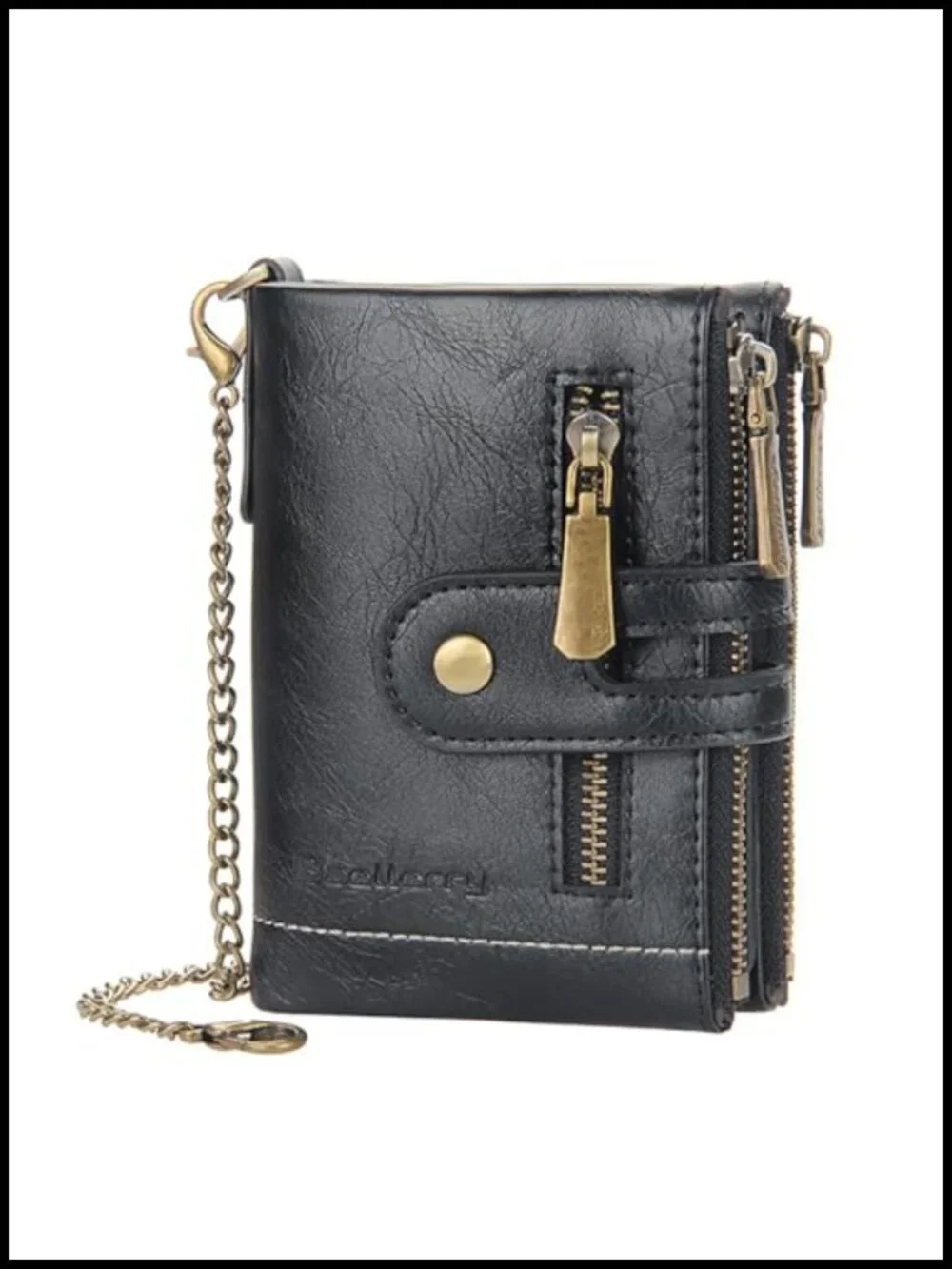 Mens Wallet with Chain RFID Blocking Faux Leather Bifold Purse Anti-Theft 14
